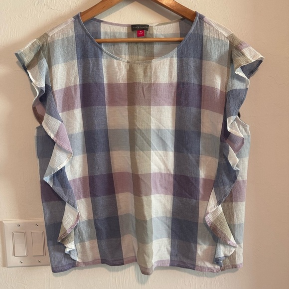 Vince Camuto Ruffled Short Sleeve Top Sz M - Picture 2 of 6
